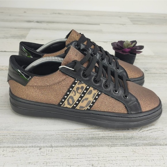 Geox Shoes - Geox Black Patent Leather Glitter Sneakers Lace Up Size 7